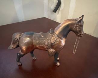 Vintage Metal Horse Figurine with Saddle, likely Carnival Prize