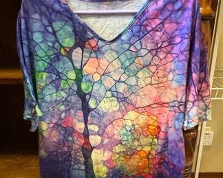 Abstract Tree Print V-Neck T-Shirt