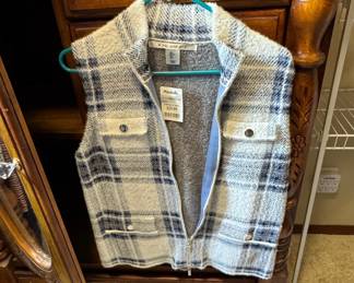 Max Studio Plaid Fuzzy Zip-Up Vest