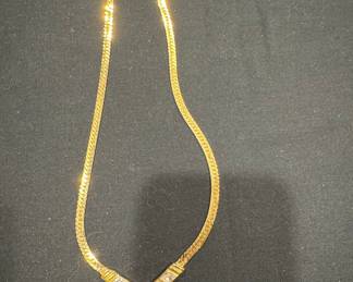 Gold Tone Chevron Necklace with Crystal Accents