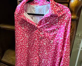 Women's Pink and White Dotted Button-Up Shirt