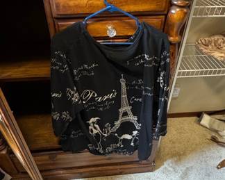 Black "Paris" Eiffel Tower Graphic Long Sleeve Shirt by Cactus