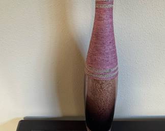 Purple Ombre Glass Crackled Decorative Vase with Woven Accents