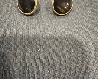 Onyx and Gold Tone Cufflinks