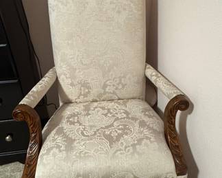 Louis XV Style Arm Chair with Damask Upholstery