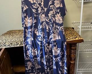 Navy Blue Floral Print Maxi Dress with Tie Neck