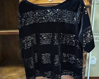 Black Velvet and Sequin Striped Top
