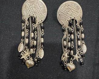 Bohemian Style Dangle Earrings with Black Beads and Charms