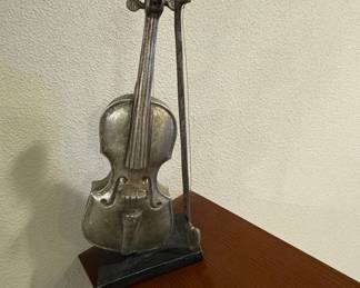 Vintage Metal Violin Figurine with Stand