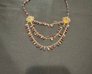 Multi-Strand Garnet and Citrine Necklace
