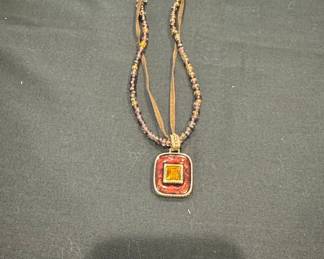 Chico's Beaded Necklace with Square Pendant