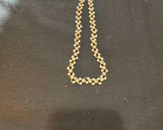 Vintage Napier Gold Tone Necklace with Faux Pearls and Rhinestones