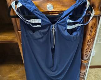 Navy Blue Embellished Halterneck Dress with Zipper Detail