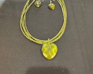 Peridot Heart Pendant Necklace and Earrings Set