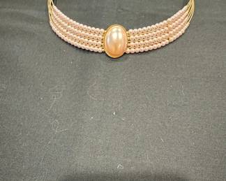 Multi-Strand Faux Pearl Choker Necklace with Oval Simulated Pearl