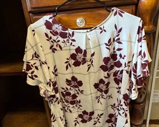 Women's Burgundy Floral Print Top with Ruffle Sleeves