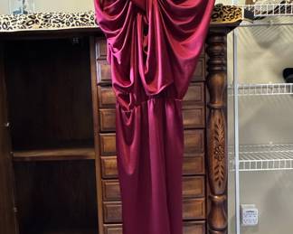 Vintage Burgundy One-Shoulder Draped Maxi Dress