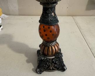 Ornate Amber Polka Dot Pillar Candle Holder