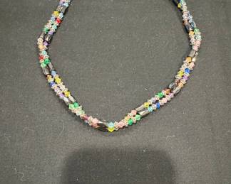Double Strand Hematite and Crystal Beaded Necklace