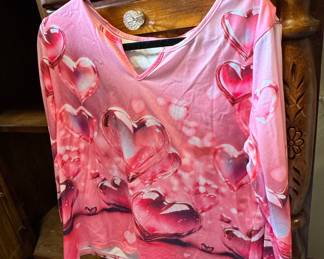 Pink Heart Print Long Sleeve Top