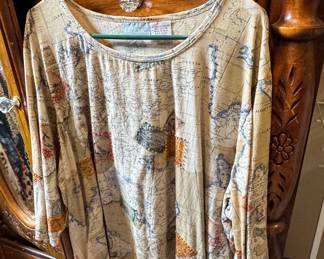 Liz & Me Map Print Long Sleeve Blouse