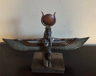 Winged Isis Statue with Sun Disk and Serpent Body