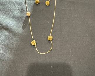 Vintage Trifari Gold Tone Swirl Bead Necklace and Earring Set
