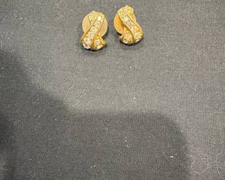 Christian Dior Gold-Tone Crystal Ribbon Clip-On Earrings