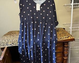 Women's Navy Blue Abstract Floral Tiered Midi Dress
