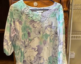 Alfred Dunner Floral Print Top with Lace Trim