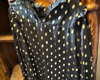 Black and Gold Polka Dot Ruffle Blouse