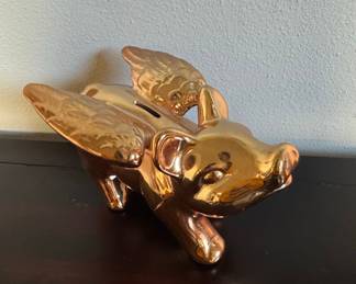 Gold-Plated Ceramic Flying Piggy Bank