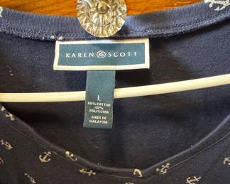 Karen Scott Women's Navy Anchor Print V-Neck T-Shirt