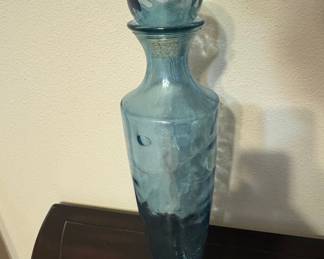 Vintage Blue Glass "Friendship" Whiskey Decanter with Stopper
