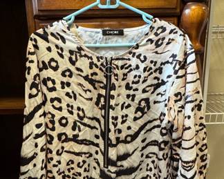 CHICME Women's Animal Print Zipper Neck Top