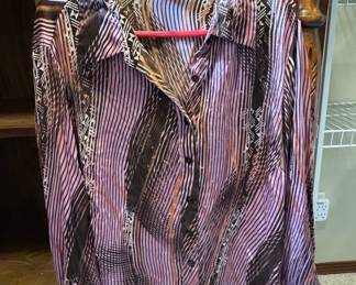 Vintage Abstract Print Button-Up Blouse