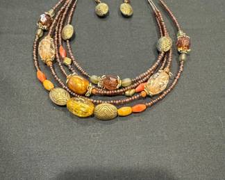 Multi-Strand Beaded Necklace and Earring Set
