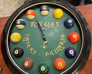 Fox Glen Tavern & Billiards Pool Ball Wall Clock