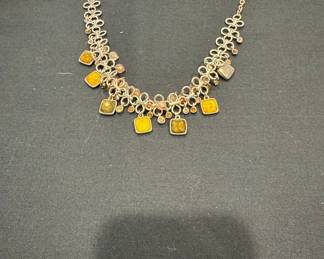 Sterling Silver and Citrine Square Pendant Necklace