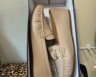Women's Beige Leather Loafers with Embellishment