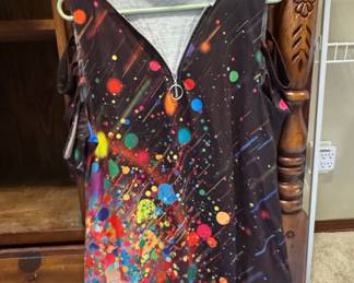 Abstract Paint Splatter Cold Shoulder Zipper Top