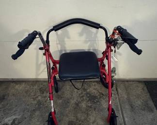 Red 3-Wheel Rollator Walker with Seat