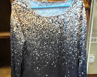 Women's Long-Sleeve Ombre Sequin Print T-Shirt