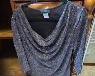 MSK Women's Drape Neck Sequin Top