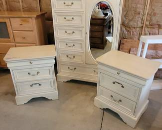 3 Piece Whitewashed Wardrobe and Two Nightstands