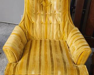 Vintage Kay Chair Company Yellow Gold Striped High Back Chair