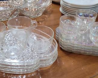 Vintage Federal Glass snack set and iridescent Carnival Glass