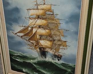 Oil painting on canvas Maritime sailing ships