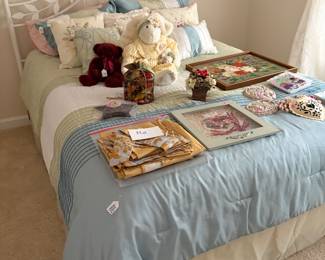 Wrought iron bed, bedding