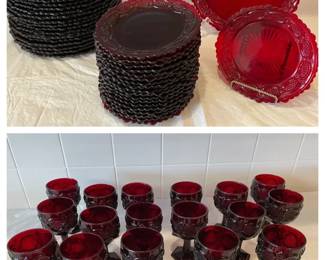 Place Setting For 19 Ruby Red Avon Cape Cod Plates And Goblets